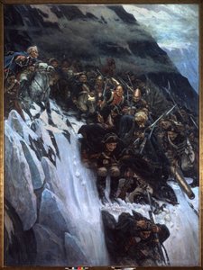 Campaña italiana (1799-1800): la marcha de Alexander Suvorov (Suwarow o Souwarow Rimniski o Rimnitskoi) (1729-1800) y las tropas rusas a través de los Alpes en 1799 - Marcha de Suvorov a través de los Alpes en 1799 - Pintura de Vasily Ivanovich Surikov de Vasilij Ivanovic Surikov