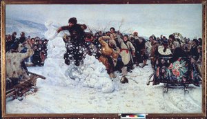 Tormenta de la fortaleza de nieve (escena popular de regocijo durante la semana de cuaresma ortodoxa, maslenitsa) - Pintura de Vasilli Ivanovich Surikov (Vasily Surikov o Vassili Surikow) (1848-1916), óleo sobre lienzo
