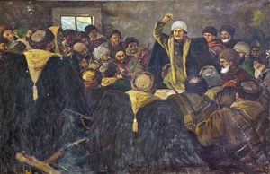 Grigory Konstantinovitch Ordjonikidze (1886-1937) - Sergo Ordzhonikidze en el Cáucaso Norte par Krotkov, Vasily Anfimovich (1880-1939). Óleo sobre lienzo, tamaño : 100x150