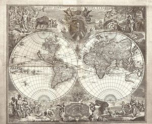 Mapa del mundo de doble hemisferio, 1713 de Vasily Anufrievich Kiprianov