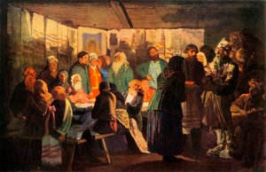 El mago llega a la boda del pueblo, 1874 de Vasily Maksimov