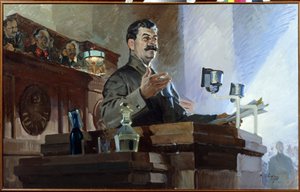 Joseph Stalin (Stalin) (Joseph Vissarionovich Dzhugashvili) (1879-1953) redefinió la constitución soviética (constitución de Stalin) en el 8º Congreso Extraordinario de los Soviets el 5 de diciembre de 1936. Vyacheslav Molotov (1890-1986) se ve en el dr
