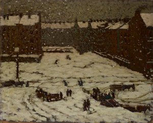 Suburbio en tiempo de nieve de Václav Malý