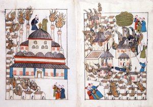 Un incendio en Constantinopla en 1660. Miniatura de 