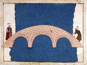 Constantinopla. Puente de Gálata. Miniatura de “Memorias Turcas” (códice Cicogna 1971 “Memorie Turchesche”) Acuarela de la escuela veneciana del siglo XVII. de Venetian School