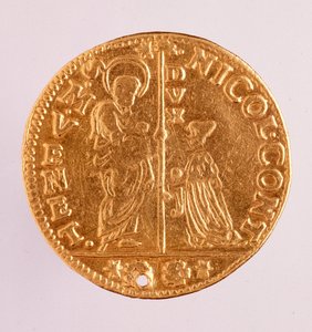 Moneda de oro (zecchino o sequin) de la República de Venecia: reinado del dogo Nicolo Contarini