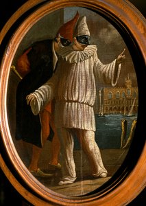 Pulcinella y Pantalone. Siglo XVIII (óleo) de Venetian School
