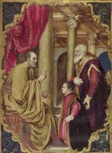 Senador o Dogo veneciano presentando a su hijo a su santo patrón de Venetian School