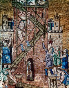La construcción de la torre de Babel (mosaico realizado por artistas venecianos, siglo XIII, Basílica de San Marcos, Venecia)