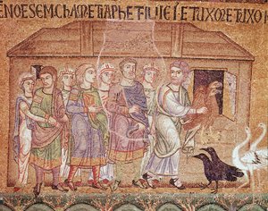 Vida de Noé, Noé guiando a su familia al arca (detalle del mosaico)