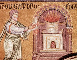 Vida de Noé, Noé ofrece agradecimientos en un altar (detalle del mosaico) de Veneto Byzantine School
