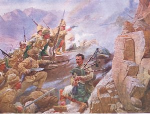 El asalto de Dargai, ilustración de la Historia de Inglaterra de Cassell, 1900s