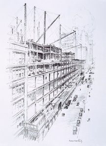 Vista de las grúas de la 8ª planta del Empire State Building, mayo de 1930, publicado por William Edwin Rudge de Vernon Howe Bailey