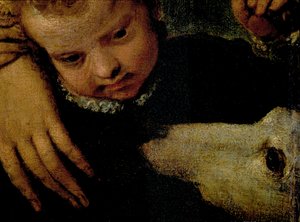 Retrato de una Mujer con un Niño y un Perro (detalle) de Paolo Veronese