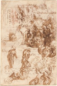 Estudios para Judith y Holofernes, David y Goliat, El hallazgo de Moisés y otros [recto] de Veronese