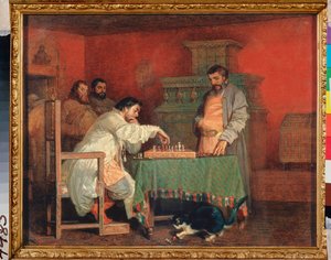 Escena de la vida de un zar ruso (Juego de ajedrez) - Escena de la vida de un zar ruso (Juego de ajedrez) - Pintura de Vyacheslav Grigorievich Schwarz (1838-1869), óleo sobre lienzo de Viatcheslav Grigorievitch Schwarz