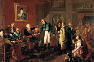 Guerra de la Independencia española: "" el Capitán General de Valencia se reúne con el Cónsul Británico poco antes de la invasión francesa "" (cuadro) de Vicent Castello Amat