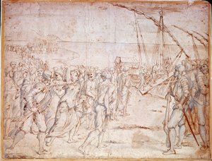 Deportación de los moriscos de España tras la firma de un tratado por Felipe III de España el 22/09/1609. Dibujo de Vincencio Carducho (1576-1638)