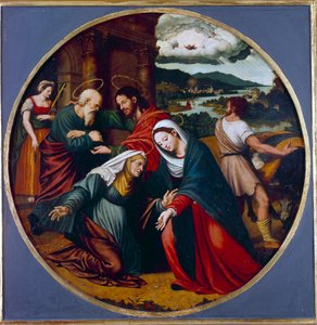 Visitación. Encuentro entre la Virgen María y Santa Isabel. Al fondo, San José y Zacarías de Vicente Juan (c.1510 79) Macip