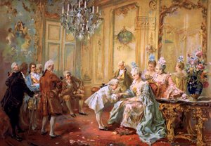 Mozart y Madame de Pompadour,c1900 (cromo) de Vicente de (after) Paredes