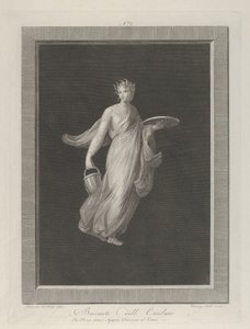 Una bacante parcialmente desnuda sosteniendo un disco en su mano izquierda levantada y un cubo en h..., ca. 1795-1820