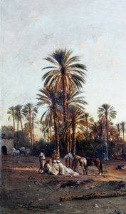 Borde del oasis, detalle de Victor Pierre Huguet