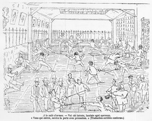 Sala de armas, dibujo de Crafty - en “Le Centaure” - Biblioteca de la ciudad de París. de Victor  Geruzez
