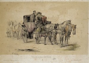Coches llamados fiacres - Litografía por Adam, c.1840 de Victor Adam
