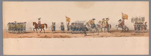 Procesión histórica en el segundo centenario de la Universidad de Ciencias Aplicadas de Utrecht, 1836 (lámina 7) Acercamiento de los ejércitos holandeses a Ostende, 3 de julio de 1600, el día después de la victoria en Nieuwpoort; según la representación di de Victor Adam