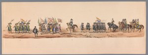 Procesión histórica en el segundo centenario de la Universidad de Ciencias Aplicadas de Utrecht, 1836 (lámina 9) Acercamiento de los ejércitos holandeses a Ostende, 3 de julio de 1600, el día después de la victoria en Nieuwpoort; según la representación di de Victor Adam