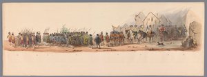 Procesión histórica en el segundo centenario de la Universidad de Ciencias Aplicadas de Utrecht, 1836 (lámina 10) Acercamiento de los ejércitos holandeses a Ostende, 3 de julio de 1600, el día después de la victoria en Nieuwpoort; según la presentación dis de Victor Adam