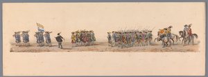 Procesión histórica en el segundo centenario de la Universidad de Ciencias Aplicadas de Utrecht, 1836 (lámina 4) Acercamiento de los ejércitos holandeses a Ostende, 3 de julio de 1600, el día después de la victoria en Nieuwpoort; según la representación di