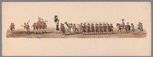 Procesión histórica en el segundo centenario de la Universidad de Ciencias Aplicadas de Utrecht, 1836 (lámina 3) Acercamiento de los ejércitos holandeses a Ostende, 3 de julio de 1600, el día después de la victoria en Nieuwpoort; según la representación di de Victor Adam
