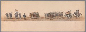 Procesión histórica en el segundo centenario de la Universidad de Ciencias Aplicadas de Utrecht, 1836 (lámina 4) Acercamiento de los ejércitos holandeses a Ostende, 3 de julio de 1600, el día después de la victoria en Nieuwpoort; según la representación di de Victor Adam