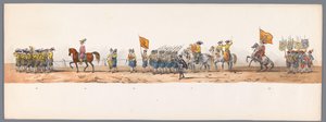 Procesión histórica en el segundo centenario de la Universidad de Ciencias Aplicadas de Utrecht, 1836 (lámina 7) Acercamiento de los ejércitos holandeses a Ostende, 3 de julio de 1600, el día después de la victoria en Nieuwpoort; según la representación di de Victor Adam