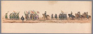 Procesión histórica en el segundo centenario de la Universidad de Ciencias Aplicadas de Utrecht, 1836 (lámina 9) Acercamiento de los ejércitos holandeses a Ostende, 3 de julio de 1600, el día después de la victoria en Nieuwpoort; según la representación di