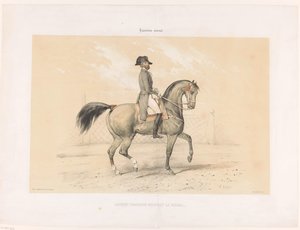 Laurent Franconi montando a su yegua Norma Laurent Franconi Montant la Norma. (título en el objeto) Caballos y jinetes en el hipódromo (título de la serie) Hippodrôme national (título de serie sobre objeto) de Victor Adam