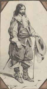 Hombre sosteniendo un bastón y un sombrero, mediados del siglo XIX