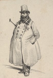 Hombre con abrigo y sombrero con un bastón bajo el brazo de Victor Adam