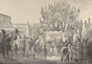 Festival militar en Boulogne con Napoleón distribuyendo estrellas de la Legión de Honor, siglo XIX de Victor Adam