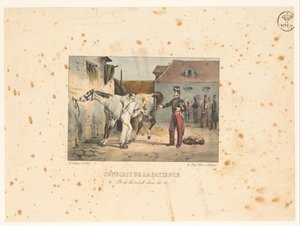 Rekruut verzorgt een paard Conscripto de paciencia y tuétano en los huesos (título sobre objeto) Escenas militares (título de la serie) Escenas militares (título de la serie)