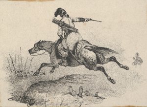 Soldado en caballo galopante, mediados del siglo XIX
