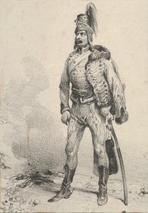 Soldado de pie con su chaqueta en un hombro