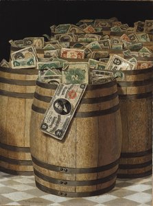 Barriles de dinero (óleo sobre lienzo)