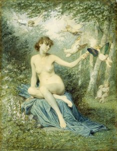 Ninfa ahuyentando al Amor con una antorcha de Victor Florence Pollet