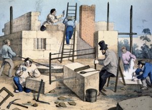 Construcción de una casa, c.1860 (litografía) de Victor Janson
