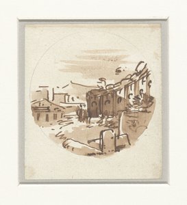 Boceto fugaz de edificios clásicos, un templo y un pórtico en un muro curvo de Victor Jean Nicolle