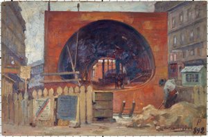 Les travaux du métropolitain place Saint-Michel en 1906, en 11-1906 (óleo) de Victor Marec