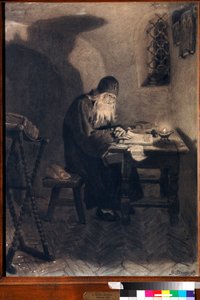 Pimene (Pimen) Ilustración para la ópera Boris Godunov de Aleksandr Pushkin