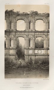 Arquitectura Pintoresca o Monumentos del Siglo XV. y XVI. Siglos: Castillos de Francia de los siglos XV y XVI: Pl. 74, Galería de un castillo en ruinas, según un dibujo antiguo de Victor Petit